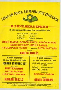 Plakát - Postás Szimfonikus Zenekar a Zeneakadémián, 1986-1987