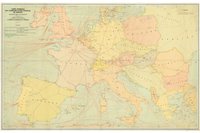 Nyugat- és Közép-Európa szárazföldi és tengeri postaútvonalainak térképe
